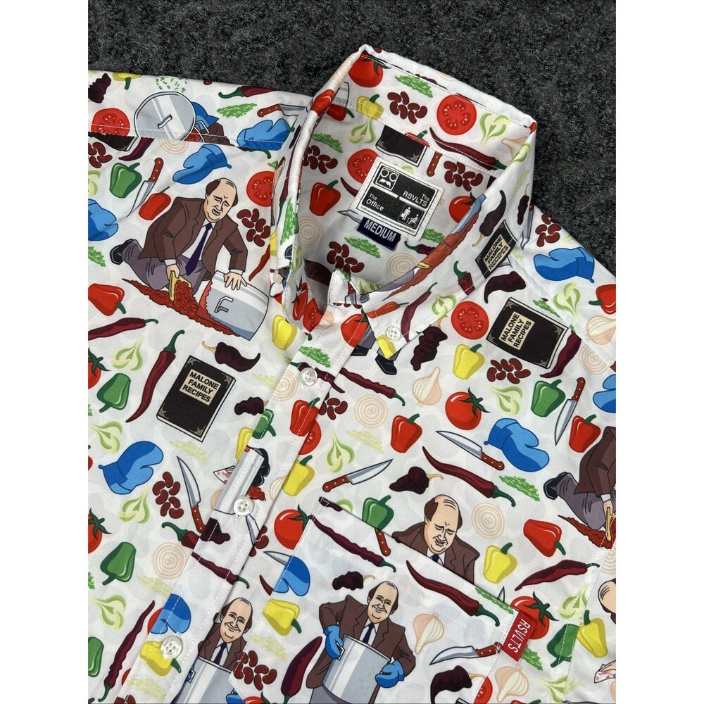 RSVLTS Shirt Mens Medium Multicolor The Office Kevin Chili Recipes Button Front